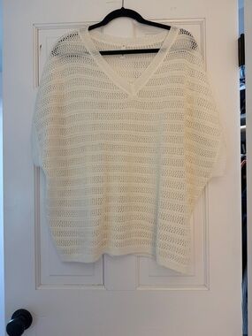 Wishlist Open-Knit V-Neck Sweater in Cream